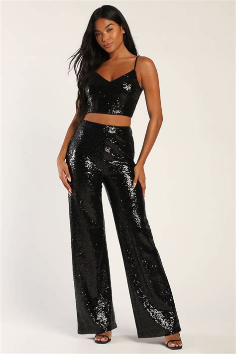 Black Sequin Jumpsuit Two Piece Jumpsuit Sequin Jumpsuit Lulus