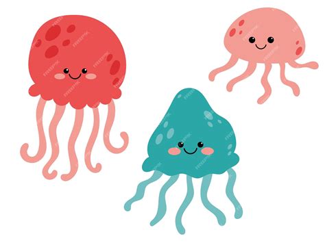 Premium Vector | A cartoon drawing of jellyfish and a jellyfish.