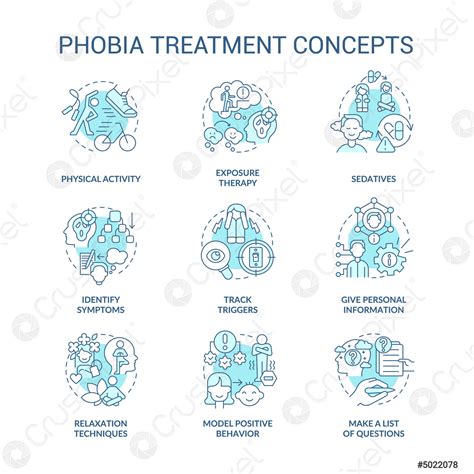Phobia treatment turquoise concept icons set - stock vector 5022078