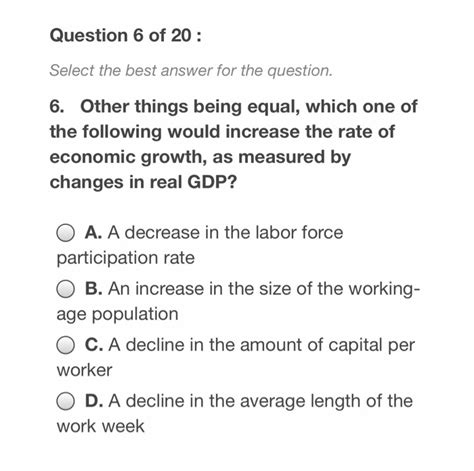 Solved Question 6 Of 20 Select The Best Answer For The Chegg