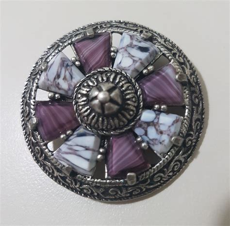 Miracle Vintage Scottish Celtic Shield Brooch Pewter And Agate Style