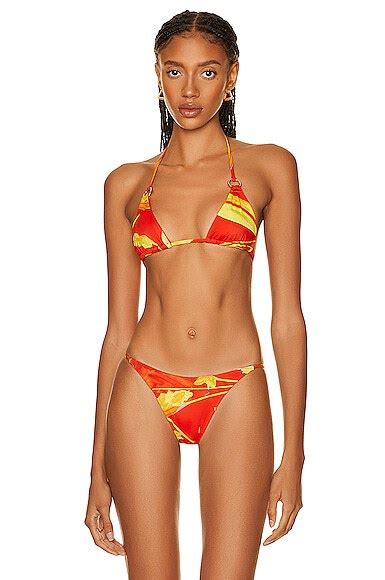 Buy LOUISA BALLOU Mini Ring Triangle Bikini Top In Red Orchid Flame