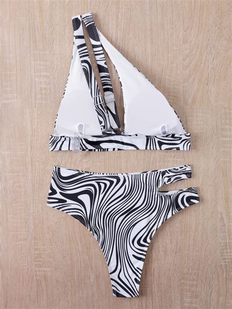 SHEIN Swim Vcay Zebra Print Cut Out Bikini Swimsuit SHEIN UK