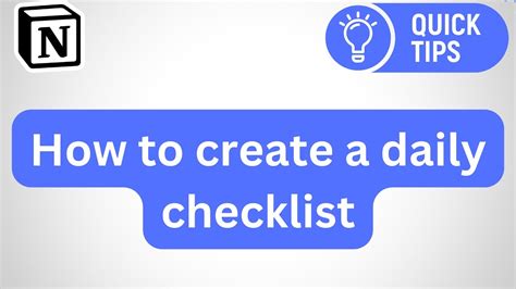 How To Create A Daily Checklist In Notion Youtube