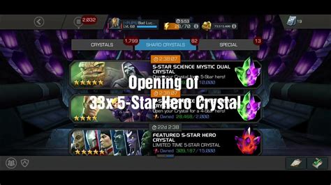 Mcoc Opening Of 33x 5 Star Hero Crystals Hunt For Dupes To Get 6 Star Shards 12 October 2021