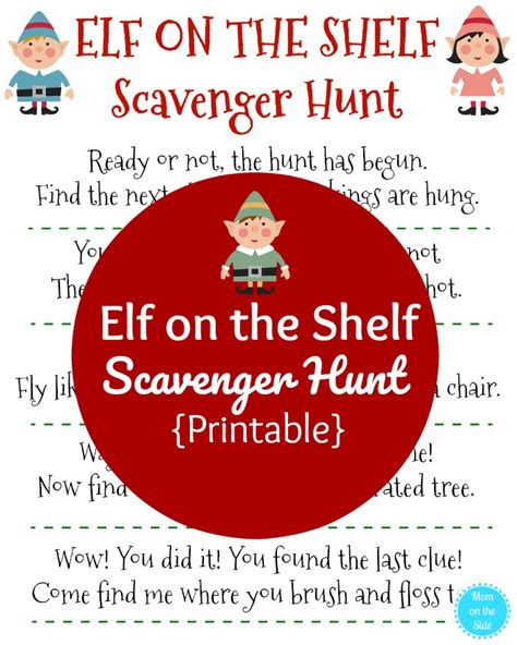 Elf On The Shelf Scavenger Hunt Clues 5 Free Printable Clues