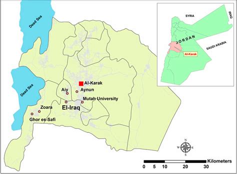 Map of the Karak Governorate with the site of El ʿIrāq Download