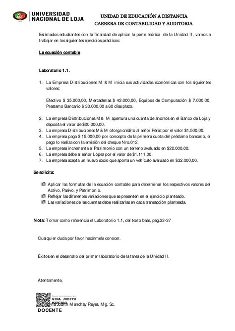 Laboratorio 1 1 Ecuación Contable signed UNIDAD DE EDUCACIN A