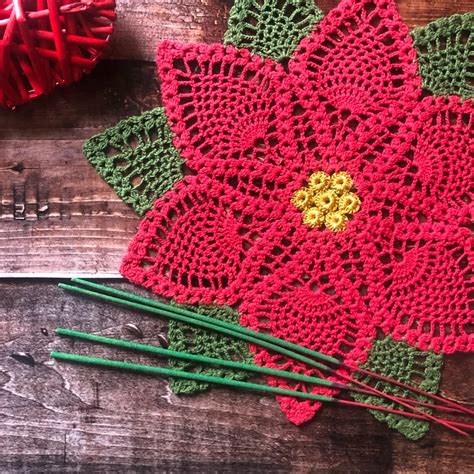 Xmas Doily Round NY Doily Crochet Poinsettia Doily | Etsy