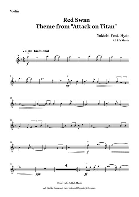 Red Swan Arr Charles Lam By Yoshiki Sheet Music For Violin Solo At