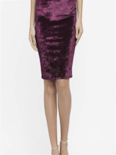 Buy N Gal Women Burgundy Solid Velvet Pencil Skirt Skirts For Women