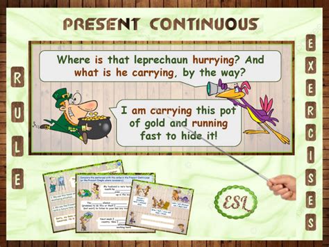 Esl Present Continuous Tense Powerpoint Rule Exercises Teaching