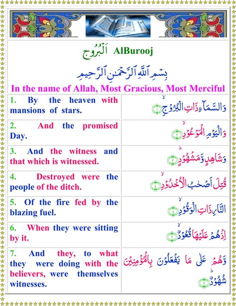 Read Surah Al Burooj With English Translation Quran O Sunnat