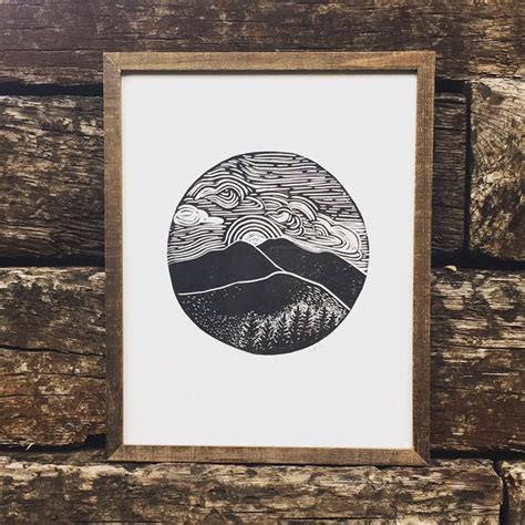 Mountains Linoleum Block Print Lino Art Linocut Art Linoleum Block