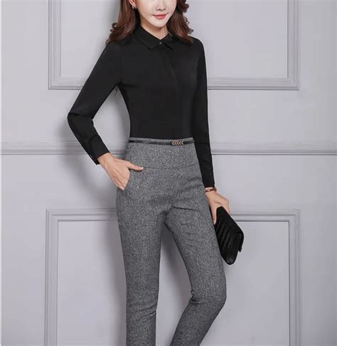 Novelty Grey Slim Fashion Formal Pants For Business Women Spring Autumn