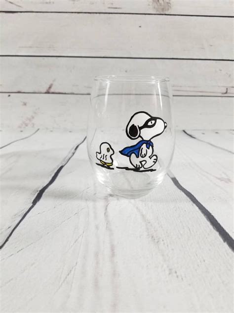 Snoopy Glass Snoopy Wine Glass Snoopy T Snoopy Etsy