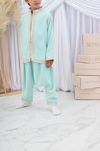 Ensemble Jabador marocain garçon pièces dark nude avec tunique brodée et sarouel