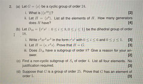 Solved A Let G X Be A Cyclic Group Of Order I Chegg