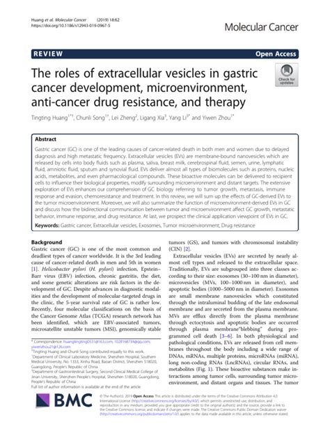 The Roles Of Extracellular Vesicles In Gastric Cancer Development