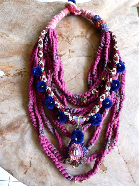 Necklace Looks Like Hand Made From Fabric And Beads Fiber Jewelry