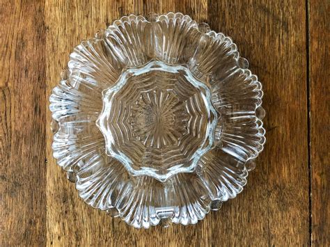 Vintage Anchor Hocking Clear Glass Deviled Egg Relish Plate Etsy