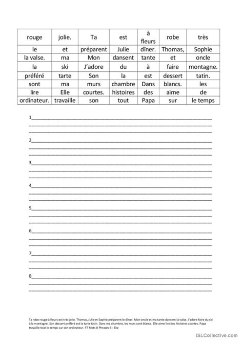 Ft Phrases Simples Reconstituer Fran Ais Fle Fiches Pedagogiques