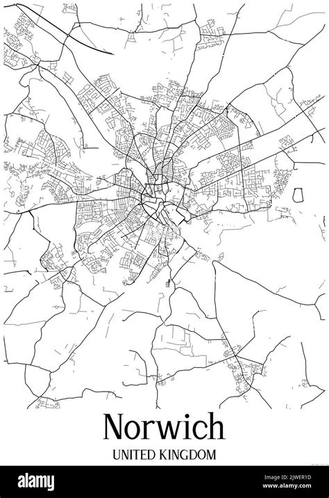 Black And White Classic Urban Map Of Norwich United Kingdomthis Map