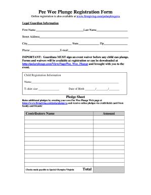 Fillable Online Pee Wee Plunge Registration Form Fax Email Print