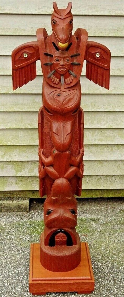 Extraordinary Northwest Coast Cedar Hand Carved Native American Totem