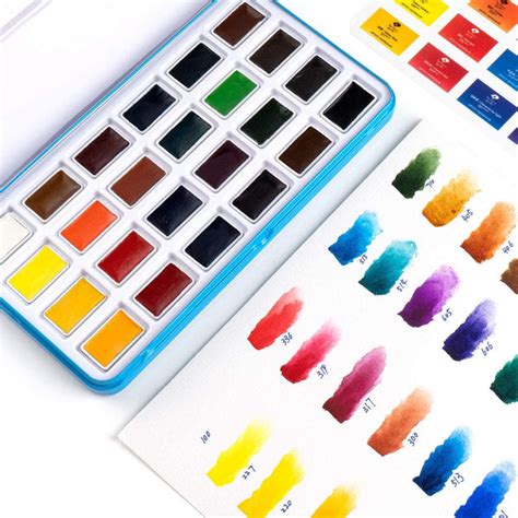 Meiliang Watercolor Paint Set 36 Colors In Portable Box With Metal Ring And 7 Paint Brushes