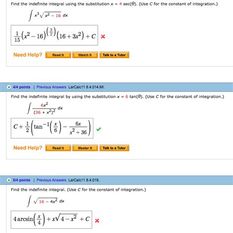 Solved Find The Indefinite Integral Using The Substitution