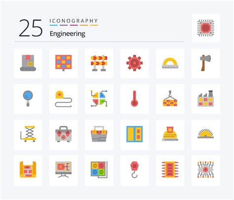 Paquete de iconos de 25 colores planos de ingeniería que incluye ángulo