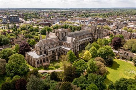 Aerial View Of Peterborough City With Cathedral And Vivacity Lido