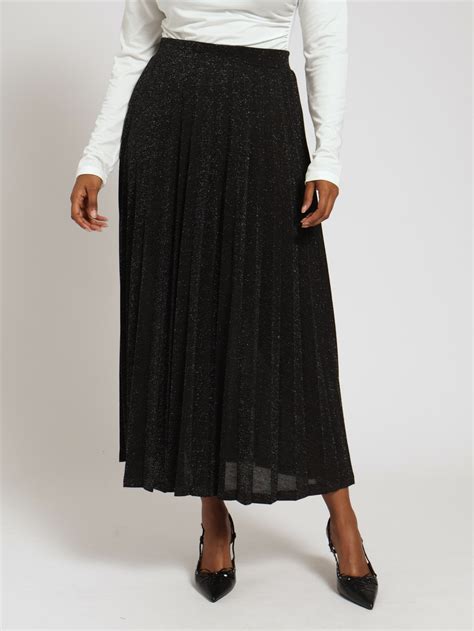 Pleated Shimmer Midi Skirt Black Edgars