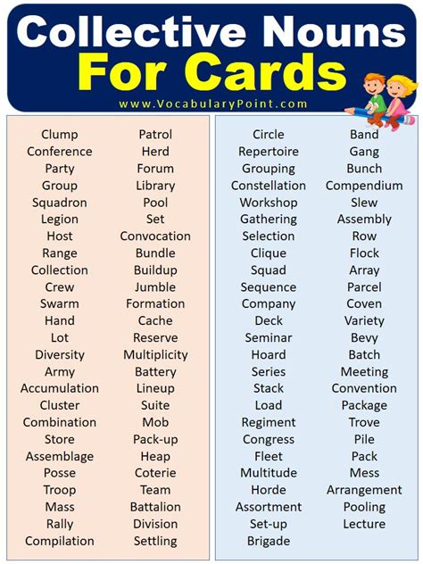 Two Different Types Of Cards With The Words Collective Nouns For Cards