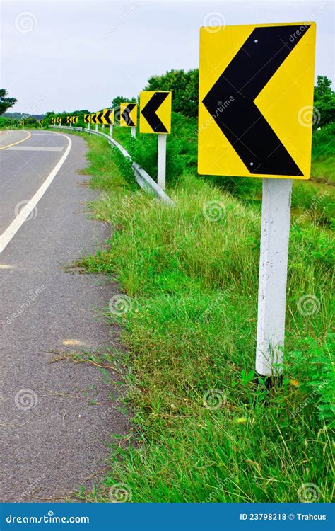 Sign Of Curve Road On Right Side Royalty Free Stock Photos - Image ...