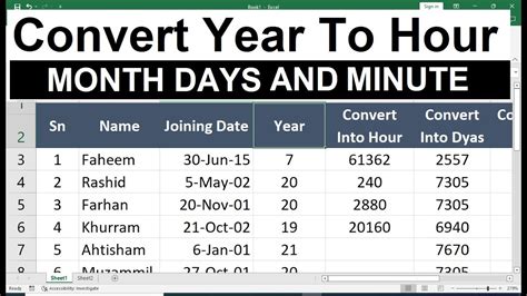 Convert Function In Excel From Year To Hour Youtube