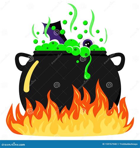 Flat Vector Illustration Of Black Halloween Design Witches Cauldron