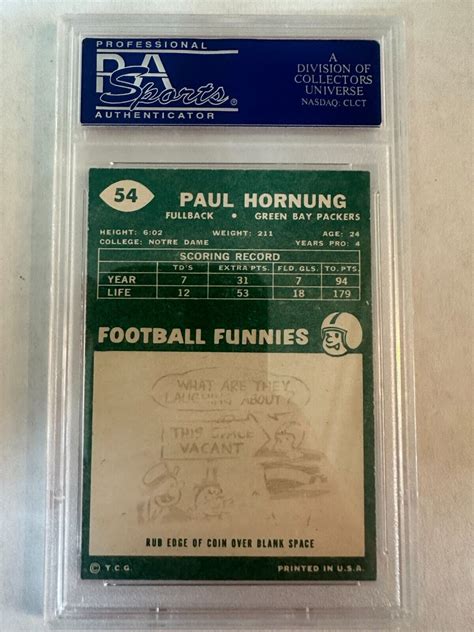 1960 Topps 54 Paul Hornung PSA 7 EBay