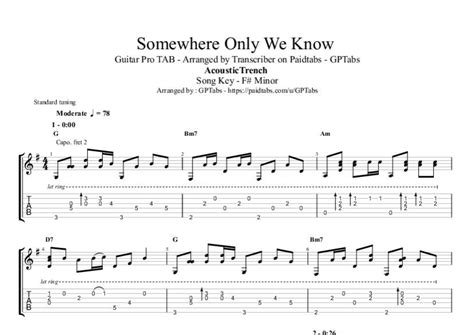 Somewhere Only We Know Tab & Chords - AcousticTrench