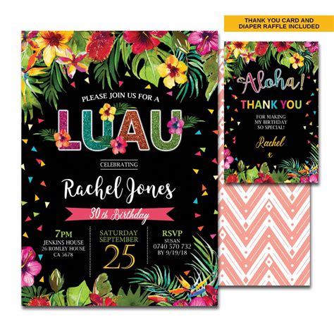 Adult Birthday Party Invitation Tropical Hawaiian Luau Ph