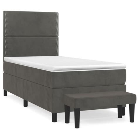 FHE Lit à sommier tapissier et matelas Gris foncé 90x190 cm Velours