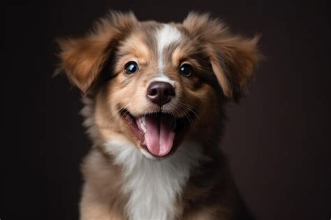 Vista Frontal Del Adorable Cachorro De Raza Mixta Con La Boca Abierta