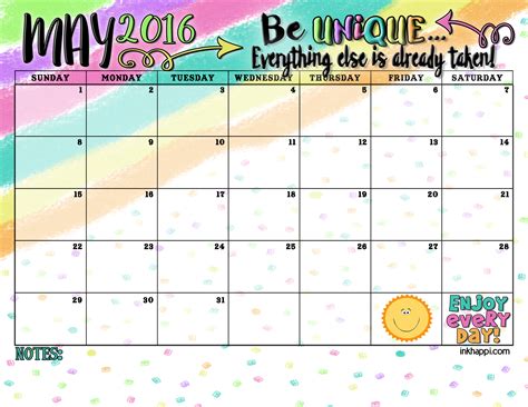 May 2016 Calendar And Print Inkhappi