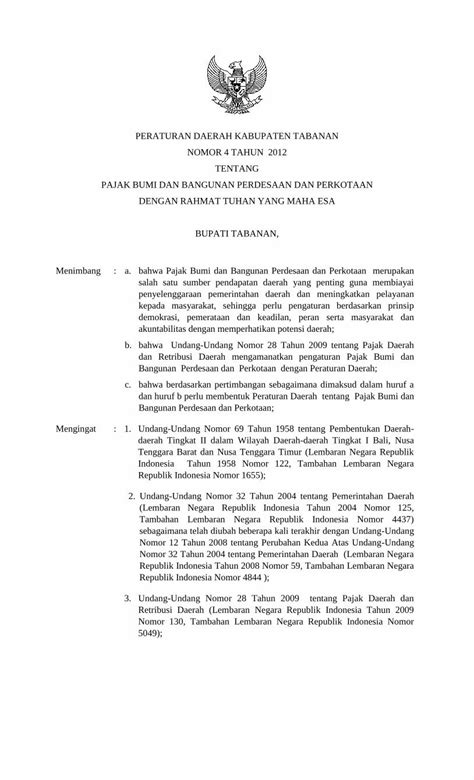 Pdf Peraturan Daerah Kabupaten Tabanan Dengan Denpasar Bpk Go Id Wp