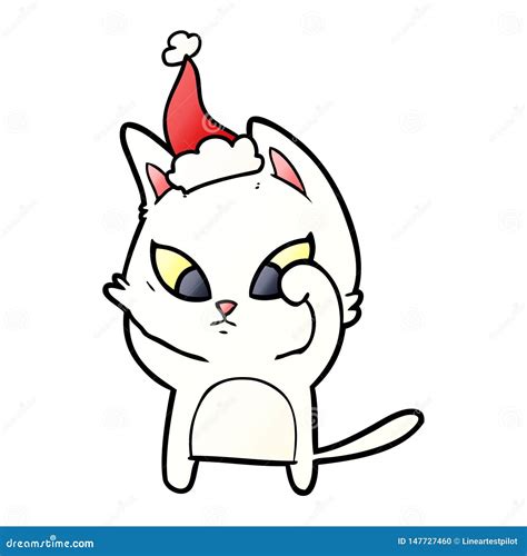 Dibujo Animado De Un Gato Con Sombrero Santa Ilustración del Vector