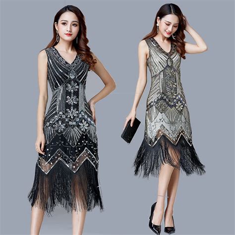 1920s Vintage Flapper Great Gatsby Party Dress V Neck Sleeveless Sequin