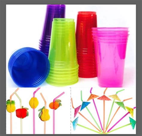 Kit Copos Descart Veis Neon Canudos Para Drinks No Elo Kma