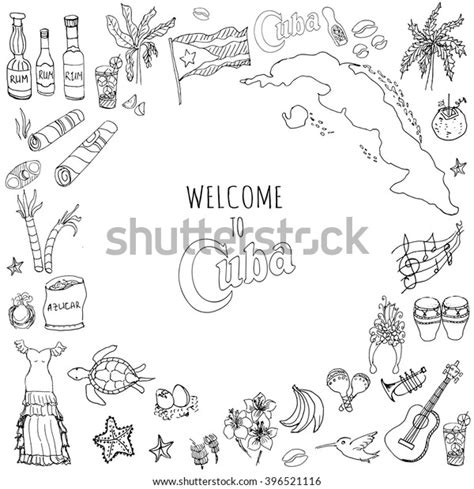 Set Hand Drawn Cuba Icons Cuban Stock Vector Royalty Free 396521116