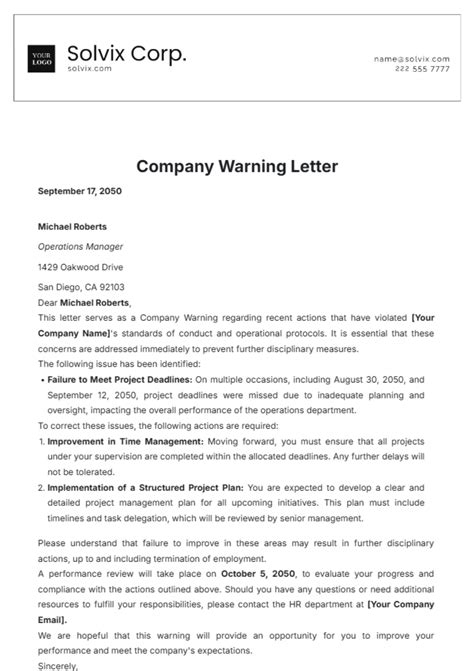 Free Warning Letter Templates Editable And Printable